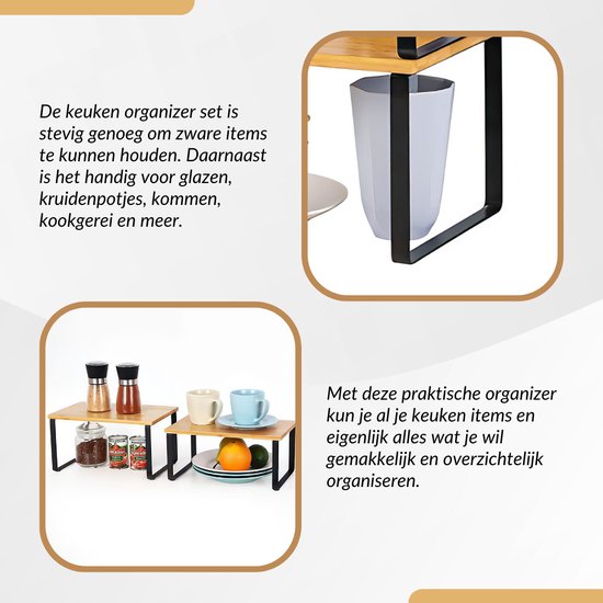 SensaHome - Organisateur de Cuisine - Organisateur de Bureau / Comptoir - Support de Cuisine / Support à Épices / Organisateur de Salle de Bain - Set de 2 - Zwart