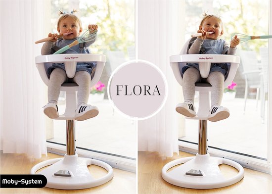 Moby System - Chaise haute - FLORA - Chaise haute haute pivotante - Grijs /  Wit -... | bol.com