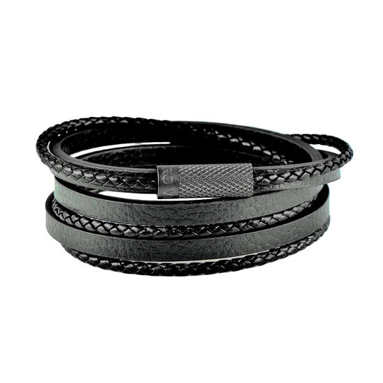 Bracelet en cuir noir Mauro Vinci AVA Due 19.5cm avec fermeture à clip bracelet wrap dames hommes garçon fille
