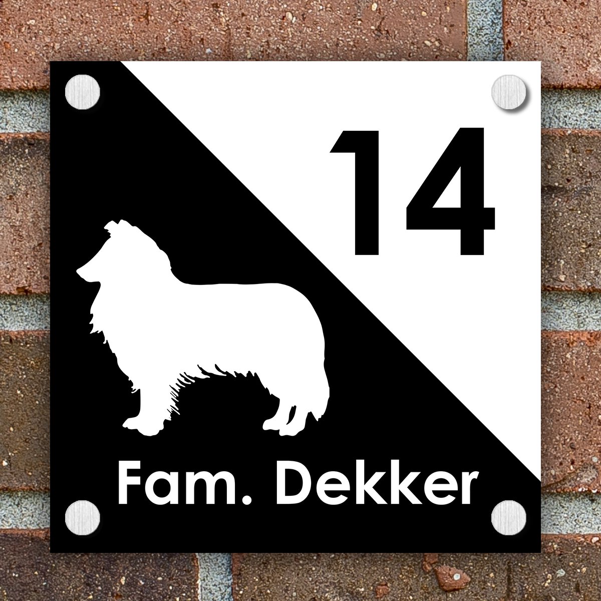 Naambordje voordeur Huis - Bord - Naam en Huisnummer - 15 x 15 cm - Dibond - Hond