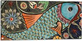 WallClassics - Tuinposter – Mozaiek in Verschillende Kleuren in Vorm van Vis - 100x50 cm Foto op Tuinposter (wanddecoratie voor buiten en binnen)