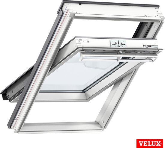 VELUX Dakraam GGL CK02 2070, 55x78cm, centraal scharnierpunt, wit gelakt met leisteen gootstuk (EDL 1000) en waterkerende manchet (BFX)