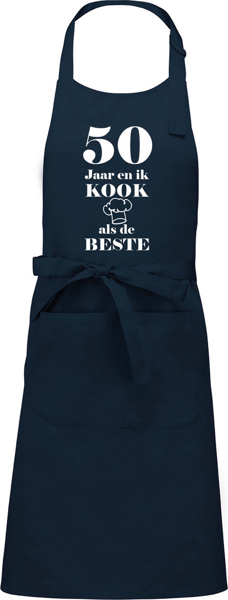 Mijncadeautje - Luxe schort - 50 jaar - en ik kook als de beste - blauw