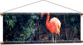 Textielposter - Staande Roze Flamingo - 90x30 cm Foto op Textiel