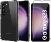 Hoesje geschikt voor Samsung Galaxy S23 - Screen Protector GlassGuard - Back Cover Case ShockGuard Transparant & Screenprotector