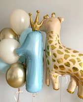 8-delige eerste verjaardag ballon set met Giraf blauw met goud - cakesmash - giraf - eerste - ballon - decoratieverjaardag - 1 -