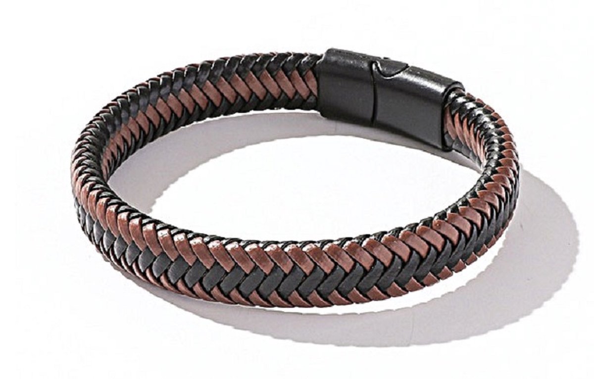 Encantada - Heren Armband - Leder -Gevlochten - Bruin/Zwart - 22 cm
