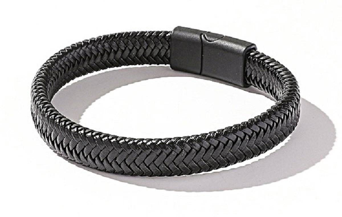 Encantada - Heren Armband - Leder - Gevlochten - Zwart - 22 cm