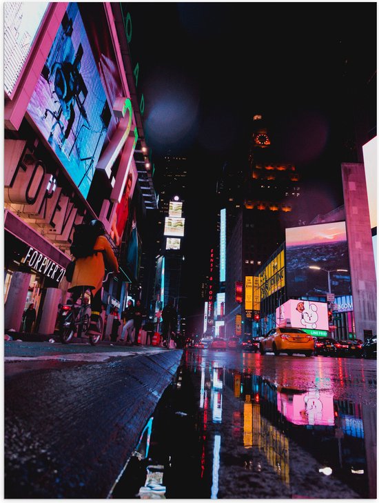 Poster Glanzend – Plein Times Square in Nacht - 60x80 cm Foto op Posterpapier met Glanzende Afwerking