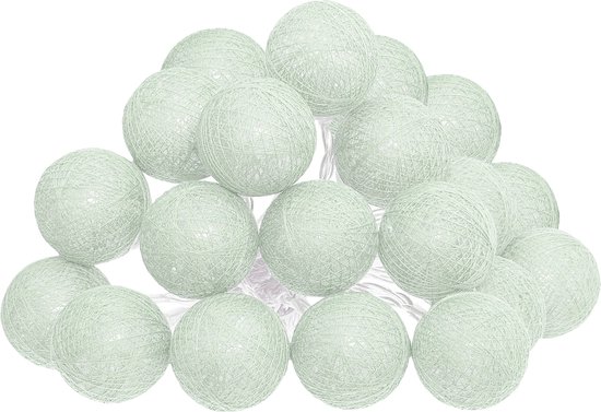 Atmosphera Éclairage de fête LED Boules souples Vert céladon - Guirlande lumineuse coton - Boule de Cotton - 20 Balles - Dia 6 cm - Guirlande