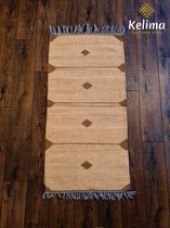 Handgemaakt Kelim vloerkleed 70 cm x 140 cm - Naturel Wol tapijt Kilim Uit Egypte - Handgeweven Loper tapijt - Woonkamer tapijt