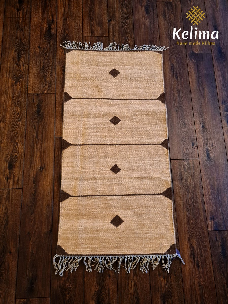 Kelima Handgemaakt Wollen Vloerkleed - 70x140 cm - 100% Natuurlijk - Naturel