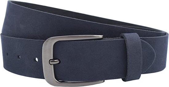 Fana Belts Leren Riem Nubuck Donkerblauw - Taillemaat 90 cm - Brede Riem Dames / Heren - Suede riem - Blauwe Riem