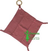 Grannies - Cuddle - Speendoek - Heerlijke Baby Knuffel Doek met houten ophang-ring - Oud Roze