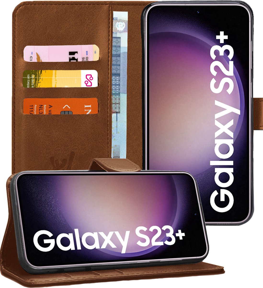 Hoesje geschikt voor Samsung Galaxy S23 Plus - Book Case Kunstleer Pasjeshouder Bruin