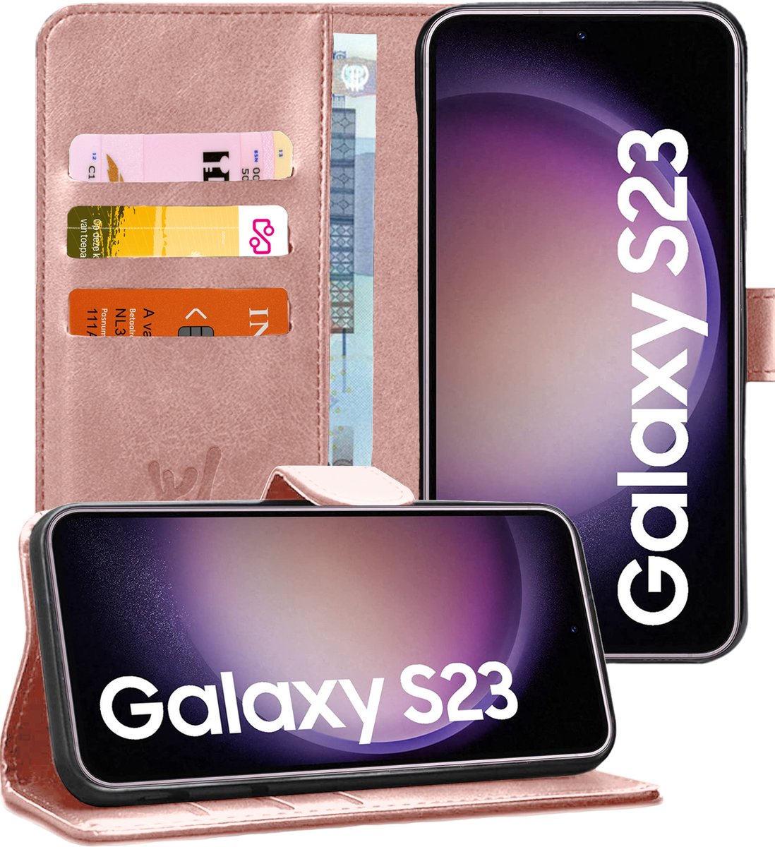 Hoesje geschikt voor Samsung Galaxy S23 - Book Case Kunstleer Pasjeshouder Roségoud