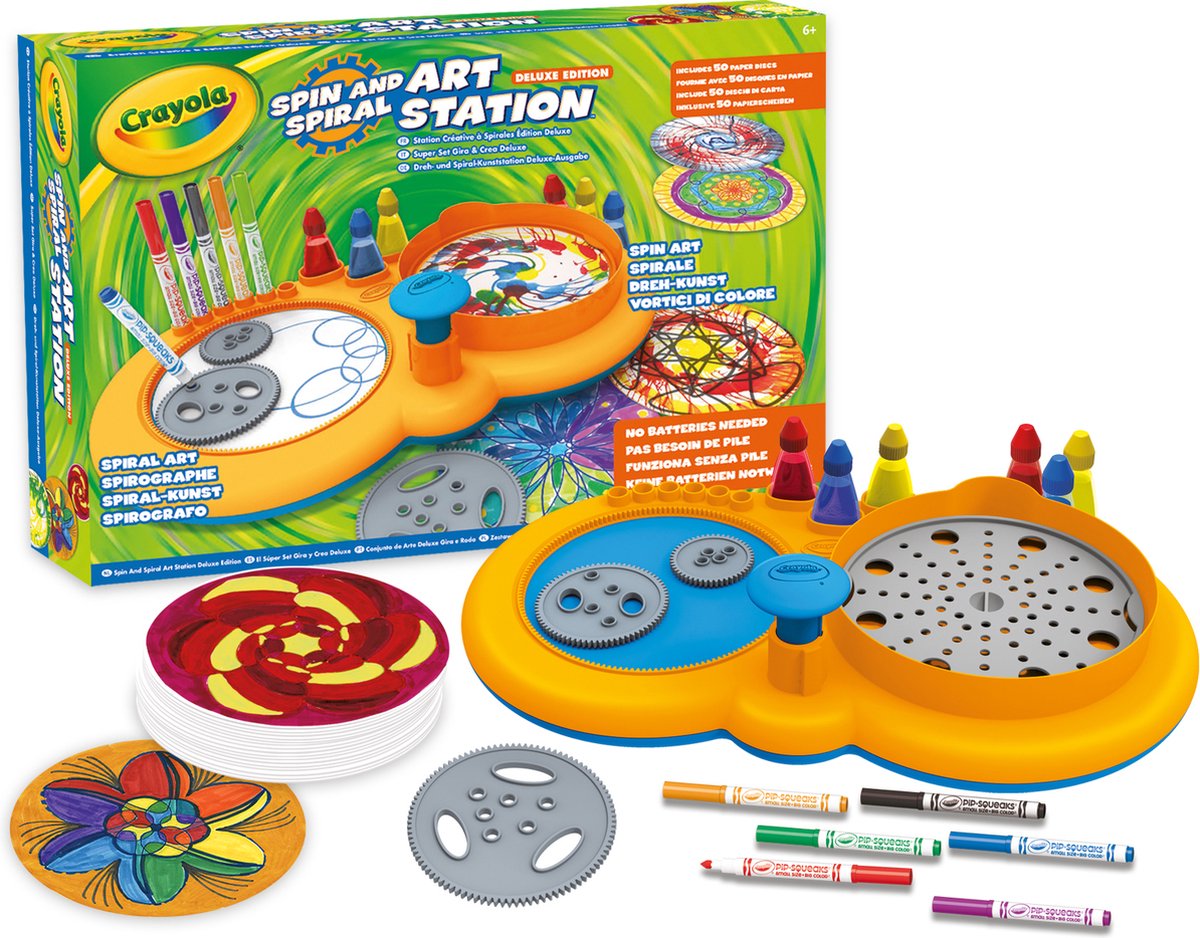 Crayola - Super Deluxe Set Draai en Creëer, Creëer Mandala's en Kleurwaaiers met Viltstiften en Gekleurde Inkt, Creatieve Activiteit en Cadeau voor Kinderen, vanaf 6 jaar
