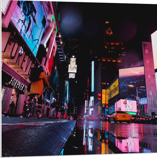 PVC Schuimplaat - Plein Times Square in Nacht - 80x80 cm Foto op PVC Schuimplaat (Met Ophangsysteem)