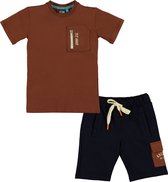B'Chill - Kledingset - Jongens - 2delig - Short Jogpants Mica - Shirt Oscar bruin - Maat 104-110