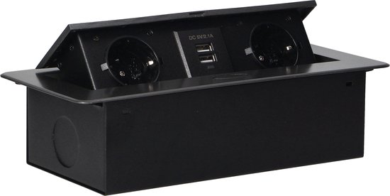 Stekkerdoos met USB - Pop up stekkerblok met 3 stopcontacten en 2 USB ...