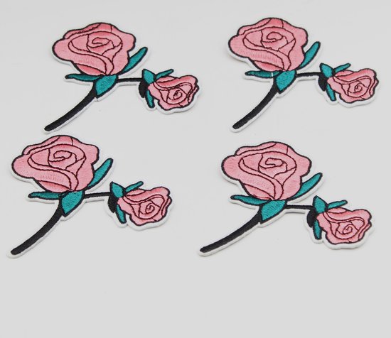 Rozen Bloemen Tak Strijk Embleem XL Patch Links 13.2 cm / 27.5 cm / Rood Groen Crème