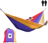 MoreThanHip (Reis)hangmat XXL Happy - Rood/paars/geel - 2 Persoons hangmat van lichtgewicht parachutestof met opbergzak - Ligoppervlak 260 x 210 cm - Lengte 290 cm - voor tuin, camping en vakantie