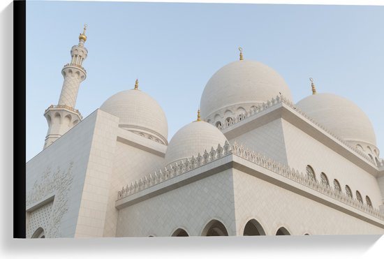 Canvas - Bovenkant van Witte Sjeik Zayed Moskee, Abu Dhabi, Verenigde Arabische Emiraten - 60x40 cm Foto op Canvas Schilderij (Wanddecoratie op Canvas)
