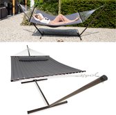 Vita5 Hangmat met Standaard 2 Persoons - Hangmatsets - Tuin Hangmat met Spreidstok en Frame - Donker Grijs - UV-bestendig - Draaggewicht Tot 200 kg