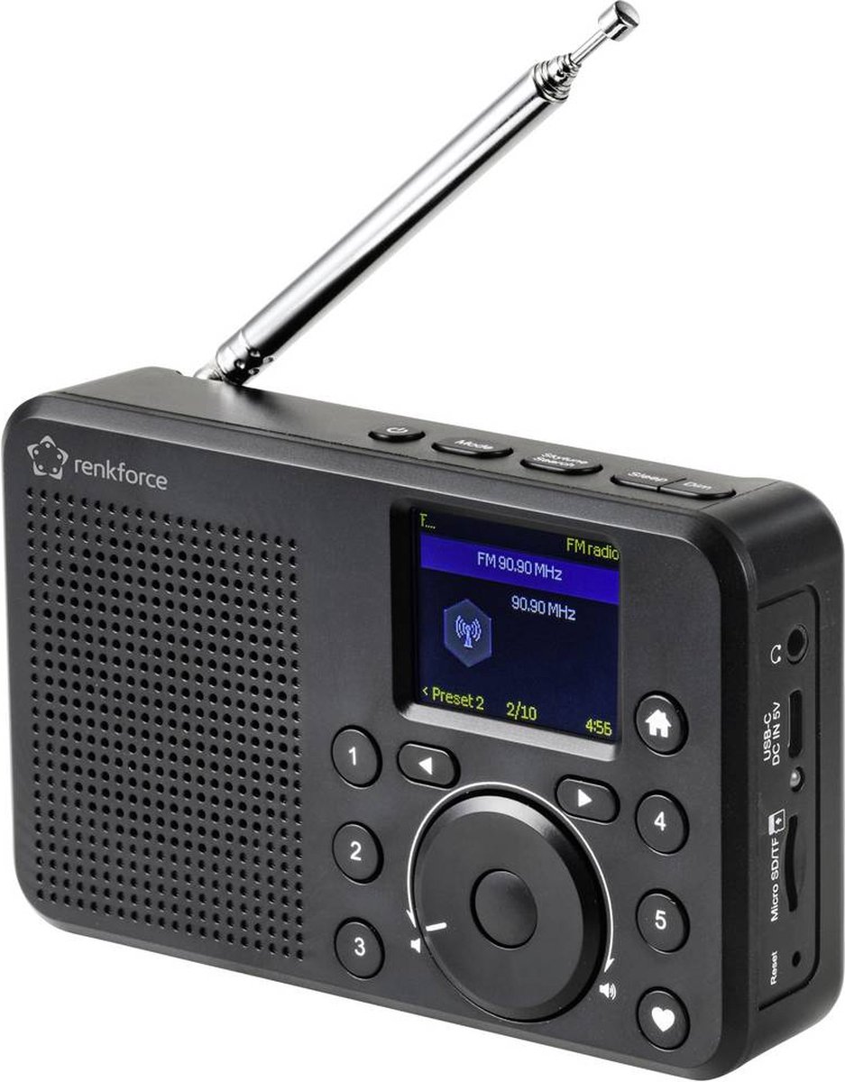 Renkforce RF-IR-200 Internetradio Internet, DAB+, VHF (FM) Bluetooth, DLNA, SD Oplaadbaar Zwart