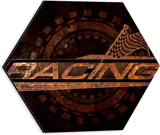 Dibond Hexagon - Logo met ''Racing'' en Race Vlag - 30x26.1 cm Foto op Hexagon (Met Ophangsysteem)