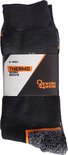 Verpakking van twee paar zwarte werksokken. Tekst "THERMO WORK SOCKS" en "94 WORKWEAR".
