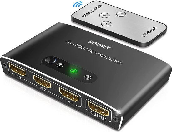 Sounix HDMI Switch - 3 in uit afstandsbediening - Ondersteunt 4K - | bol.com