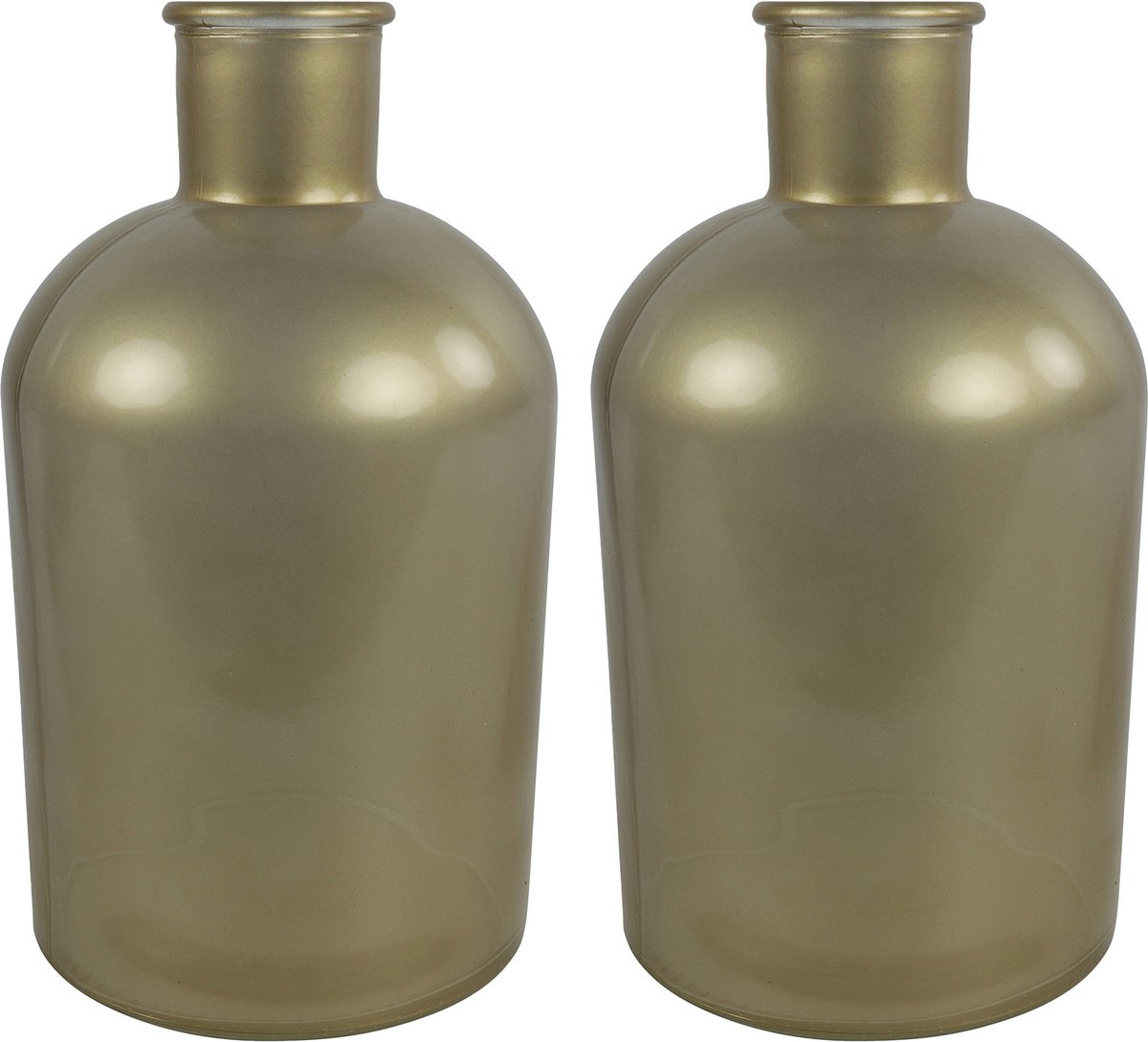 Countryfield bloemen/takken Vaas - 2x Stuks - mat goud glas - fles - D17 x H31 cm