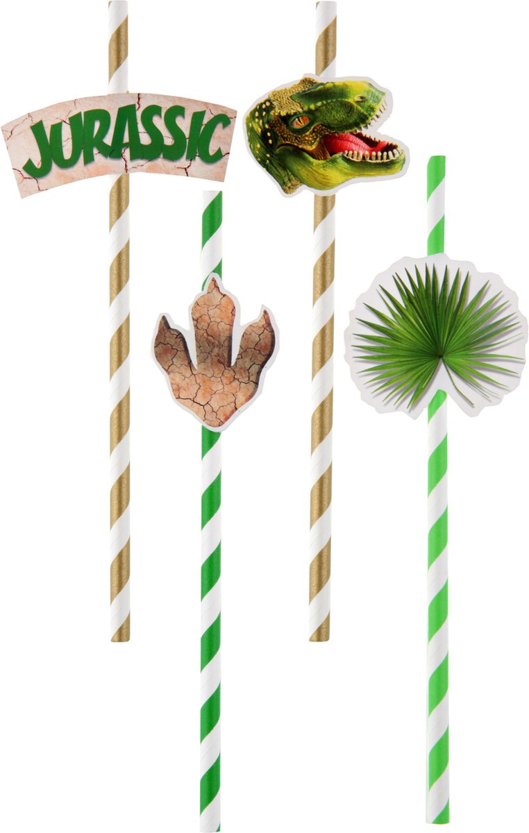Santex Drinkrietjes - papier - 8x - Jurassic/dinosaurus thema - 19,5 cm - rietjes
