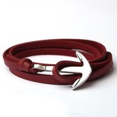 Kungu luxe rope armband voor heren en dames - Leder Bordeux - Zilveren Anker - Outdoor Milano line - Cadeau - Geschenk - Voor Man - Vrouw - Armbandje - Jewellery
