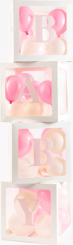 Doorzichtige ballon blokken baby Girl - incl 20 roze en 20 witte ballonnen