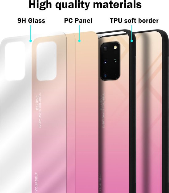 Cadorabo Hoesje geschikt voor Samsung Galaxy S20 PLUS in GEEL - ROZE - Tweekleurige beschermhoes van TPU-silicone Case Cover en achterzijde van gehard glas