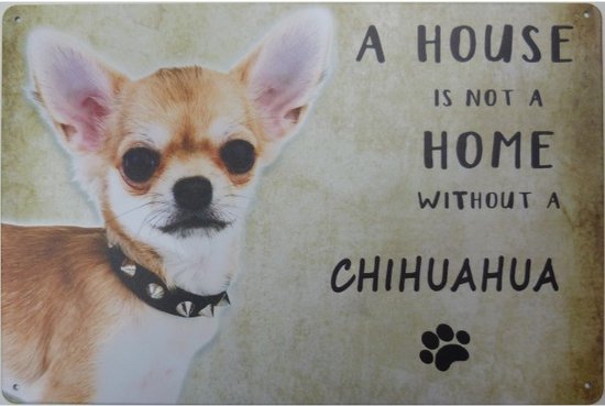 Plaque murale en métal Dog Chiens Dog - Une maison n'est pas une Home sans un chihuahua - 20 x 30 cm