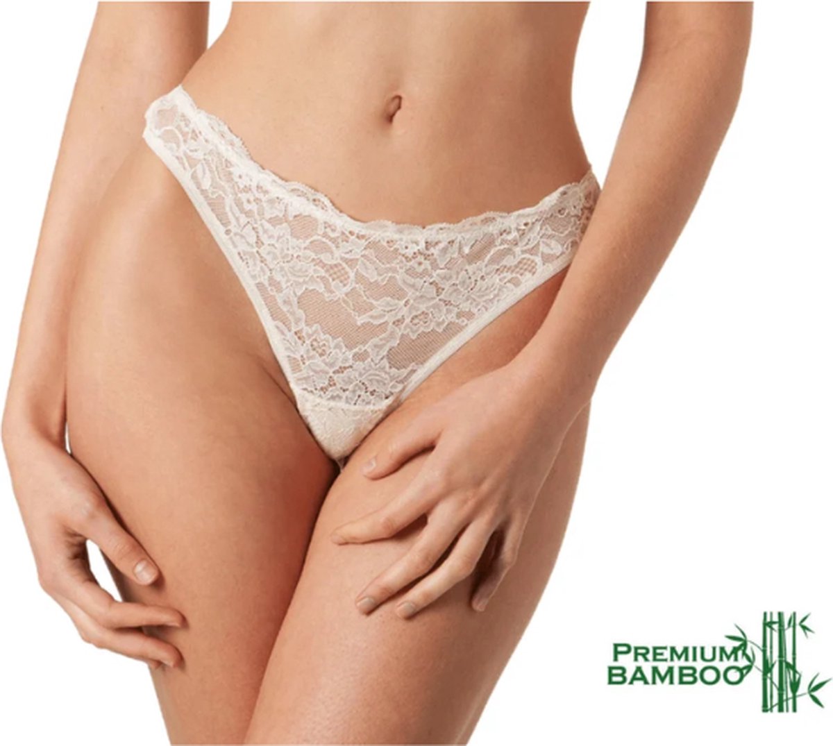 Dames string met kant - Bamboe ondergoed - Champagne - Maat XL