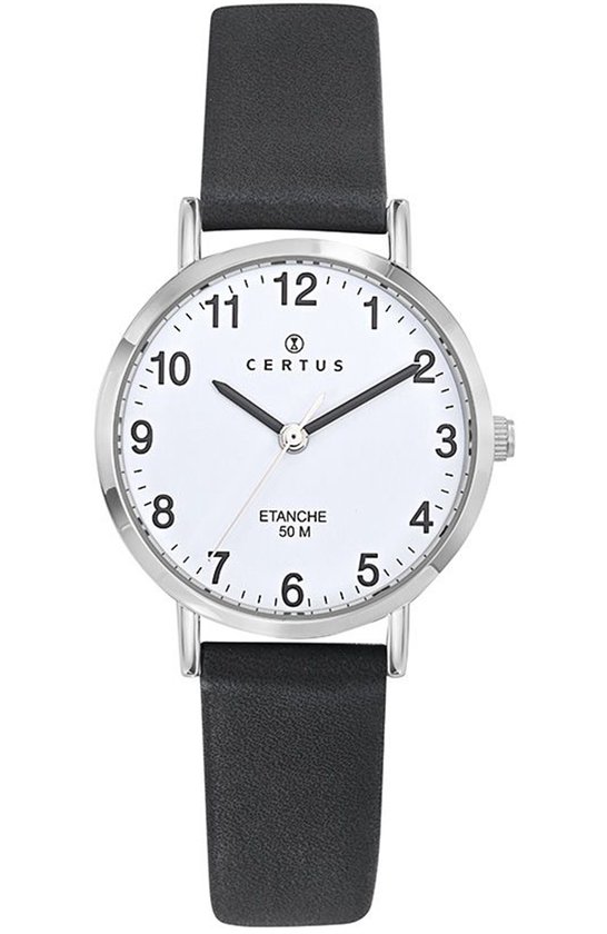 Certus Horloge Dames Zwart lederen band Duidelijke wijzerplaat 30MM bol