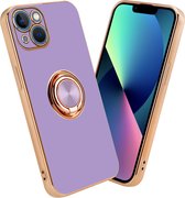 Cadorabo Hoesje voor Apple iPhone 14 PLUS in Glossy Licht Paars - Goud met ring - Beschermhoes van flexibel TPU-silicone Case Cover met camerabescherming en magnetische autohouder