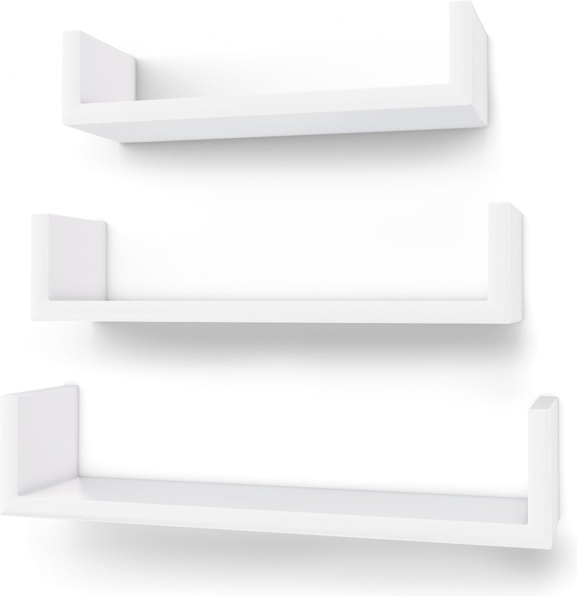 Wandplank - Set van 3 - Hangende plank - Hoogglans - 30/35/40 cm - Wit