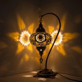 Mozaïek Lamp - Oosterse Lamp - Turkse Lamp - Tafellamp - Marokkaanse Lamp - Boogmodel - Ø 13 cm - Hoogte 42 cm - Handgemaakt - Authentiek - Geel & Bruin