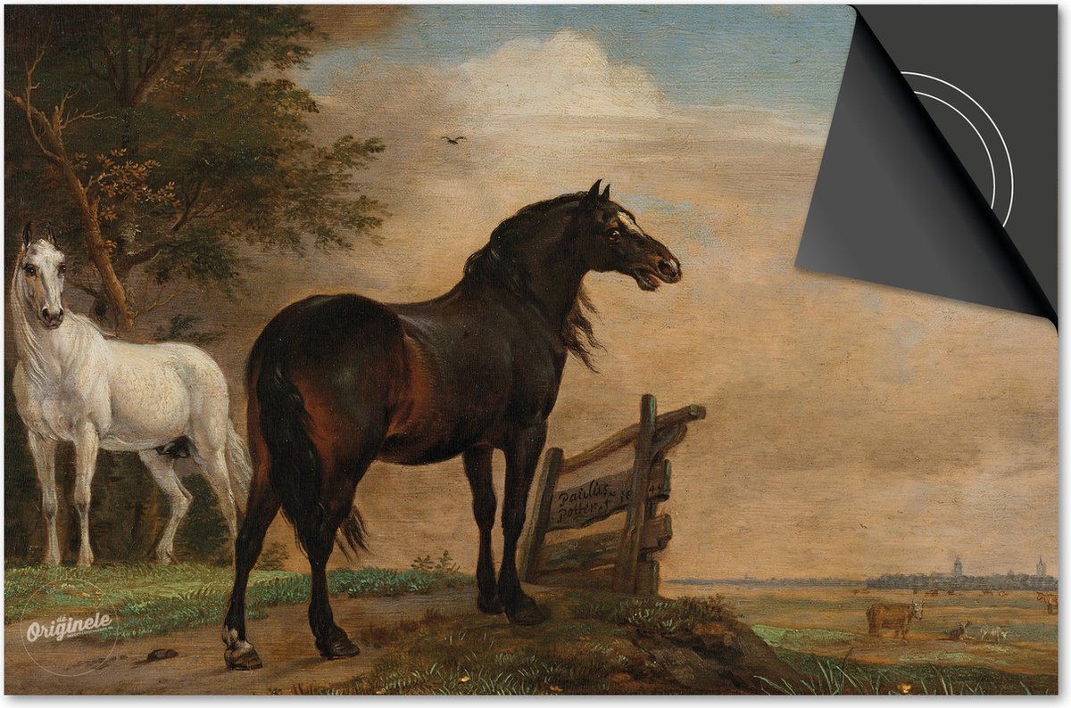 Inductie beschermer 77x51 - afdekplaat inductie mat - Dietrix Kookplaat beschermer - DELUXE - Oude Meesters - Paulus Potter Twee Paarden