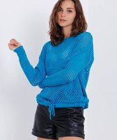 Sockston - Blauwe top met capuchon - trui met gaatjes - hoodie met gaatjes voor vrouwen moederdag -trico
