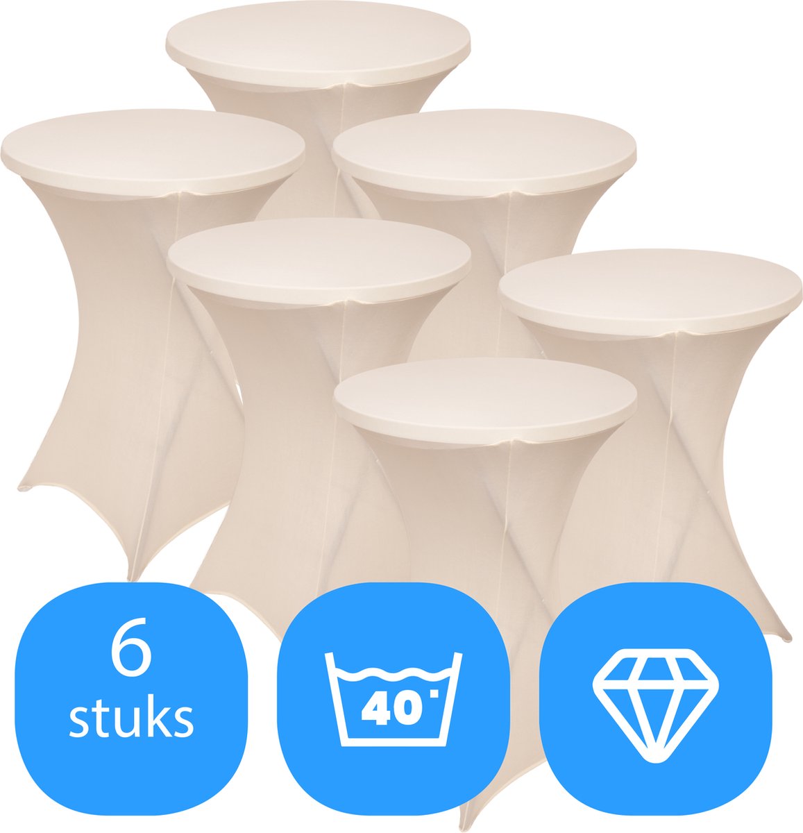 Statafelrok Beige x 6 – ∅80-85 x 110 cm – Stretch 6 stuks – Tafelrok voor Statafel – Geschikt voor Horeca Evenementen | Sta Tafel Hoes | Staantafelhoes | Cocktailparty | Trouwerij