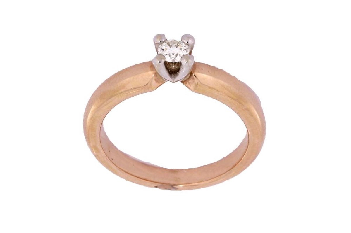 Rosé/witgouden dames ring - 14 karaat - diamant - solitaire - R&C RIN0082L - uitverkoop juwelier Verlinden St. Hubert van €1384,- voor €1139,-