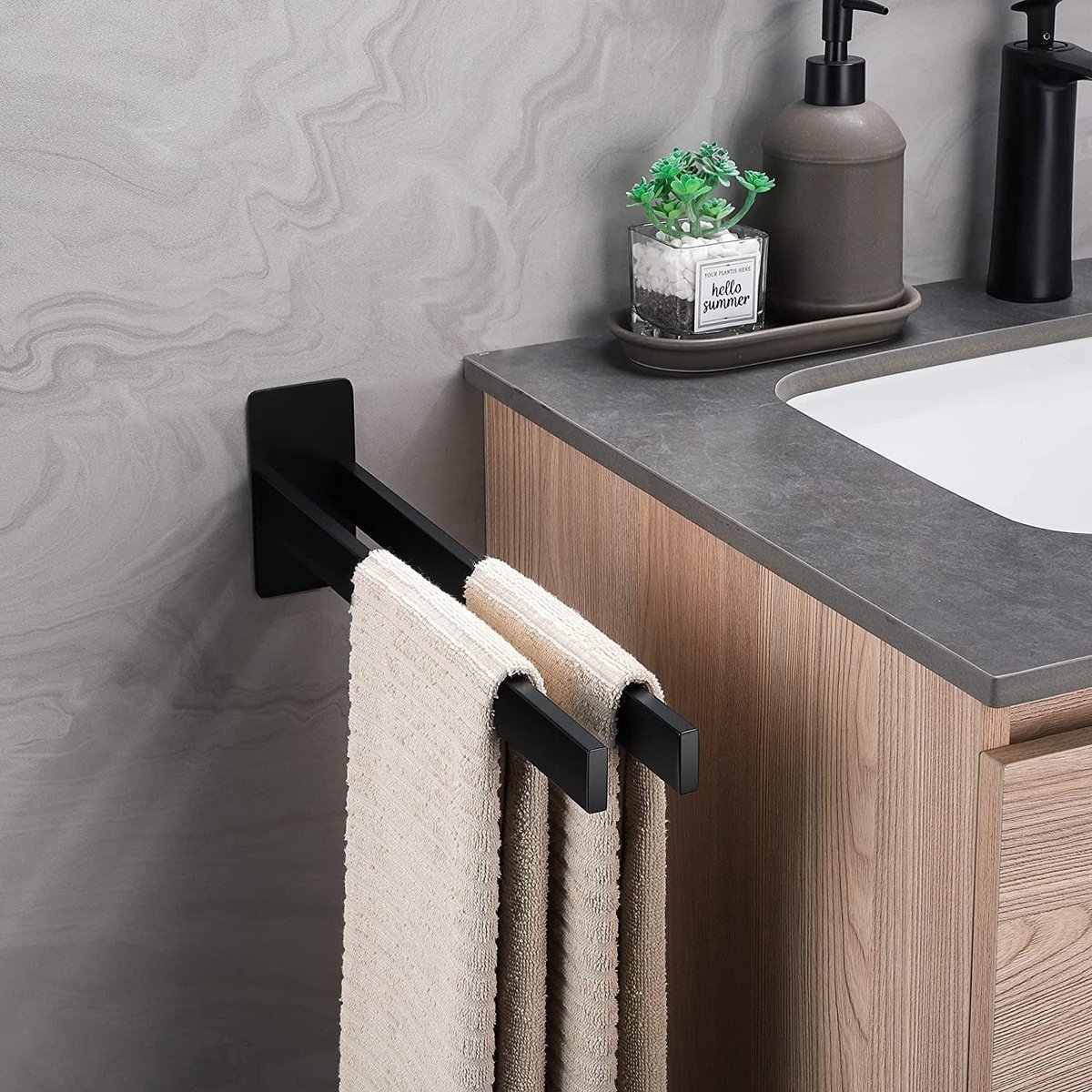 Porte-Serviettes Auto-Adhésif Dvocel - Double Bras Pour Salle De Bain, Sans Perçage, Noir | Acier Inoxydable