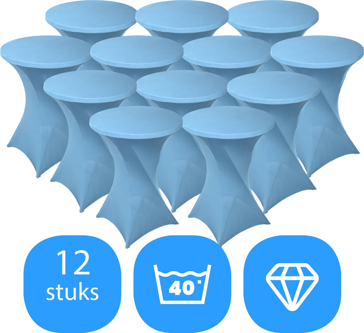 Statafelrok Licht Blauw / Baby Blauw x 12 – ∅80-85 x 110 cm – Stretch 12 stuks – Tafelrok voor Statafel – Geschikt voor Horeca Evenementen | Sta Tafel Hoes | Staantafelhoes | Cocktailparty | Trouwerij