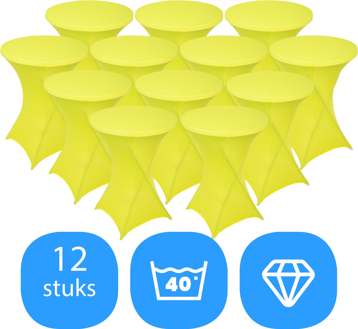 Statafelrok Geel x 12 – ∅80-85 x 110 cm – Stretch 12 stuks – Tafelrok voor Statafel – Geschikt voor Horeca Evenementen | Sta Tafel Hoes | Staantafelhoes | Cocktailparty | Trouwerij
